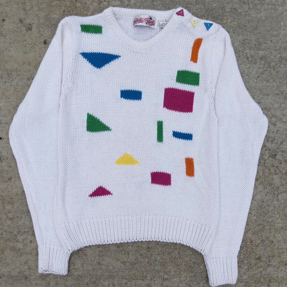 Vintage 90s Geometric Knit Sweater!  Bright Colored Sweater Acrylic Size Medium.